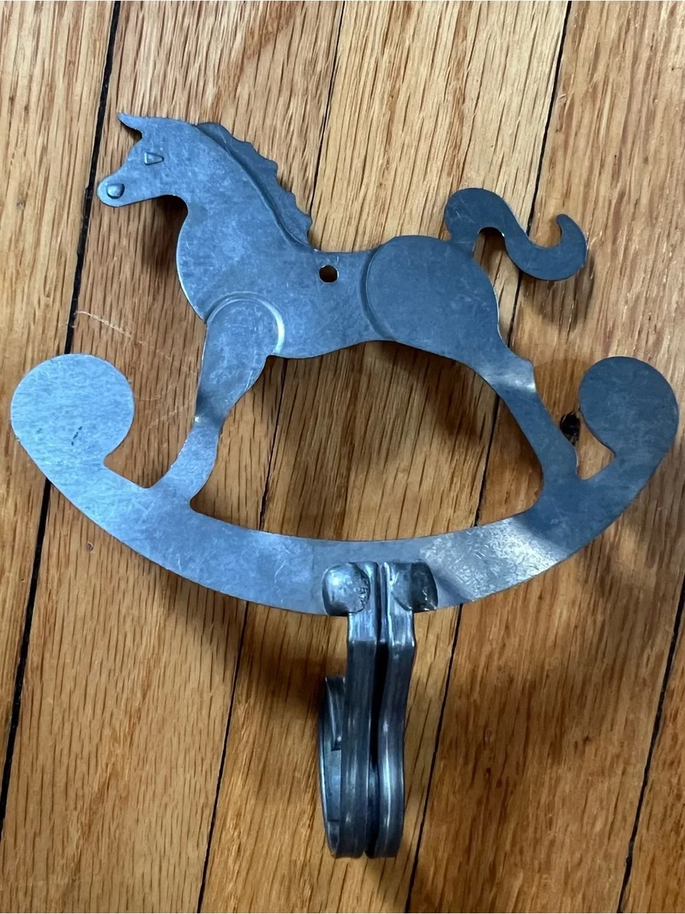 Vintage Silver Tin Rocking Horse Wall Hook - Decorative Home Wall Decor